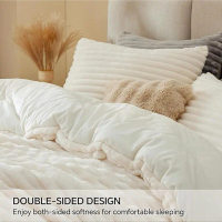 Fleece Queen Comforter Set -Super Soft & Warm Fluffy Cream White Bedding, Luxury Fuzzy Heavy Bed Set