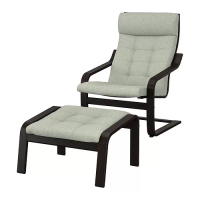 POÄNG 扶手椅及腳凳, 黑棕色/gunnared 淺綠色