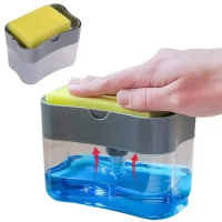 Hand Press Liquid Dispensing Kitchen Tools Portable Detergent Dispenser Set for Kitchen Dish Soap Box with Sponge Holder