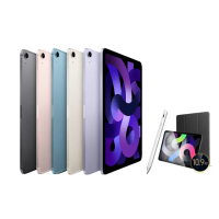 【Apple】2022 iPad Air 5 10.9吋/WiFi/64G(A02觸控筆+三折防摔殼+鋼化保貼組)