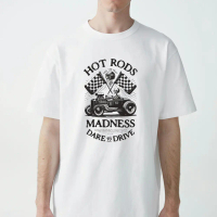 Kaos Klasik Putih Hot Rods Madness Graphic Tee untuk Penggemar Mobil