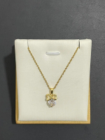 K251 Kalung Titanium Wanita Liontin Mata Zircon Cantik Mewah Lapis Emas 18 KGP