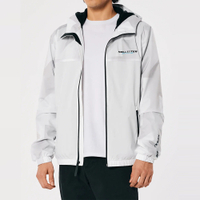 Hollister 海鷗 熱銷文字鋪棉保暖防風防潑水連帽風衣外套-灰白色