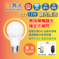 【DanceLight 舞光】10入組 12W LED無段調光燈泡 E27 全電壓 調亮度 檯燈(黃光 3000K 適用TRIAC旋鈕式調光)