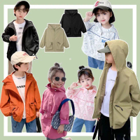 【安朵童舖】現貨韓版兒童薄款風衣外套男童防風夾克連帽外套女童防風外套薄外套兒童工裝外套(120)