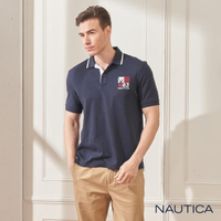 【NAUTICA】純棉簡約刺繡短袖POLO衫(深藍)