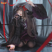 Akemi Homura Cosplay Costumes Women Halloween Wig Puella Magi Madoka Magica Custumes Adult Wigs Anime Japanese Black Dresses
