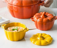 甜品碗 創意陶瓷烤碗微波爐烤箱雙耳帶蓋南瓜碗可愛瓜果甜品沙拉碗湯碗