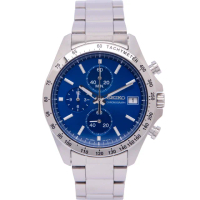 【SEIKO 精工】日本國內販售款 DAYTONA 三眼計時手錶-藍面X銀色/40mm(SBTR023)