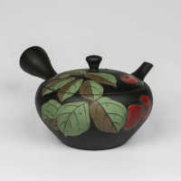 【福介商店】日本陶壺 常滑燒 玉光 燻鐵鉢柿 橫手急須0.18L(泡茶壺 沖泡壺 橫柄壺具)