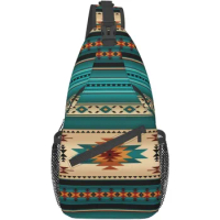 Aztec Turquoise Stripe Casual Sling Bag Unisex Crossbody Sling Backpack Gym Sports Travel Hiking Daypack Chest Bag Shoulder Bag