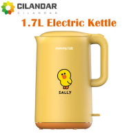 Joyoung 1.7L electric kettle 304 stainless steel double layer anti-scalding boiling water pot 1800W cartoon friend line sally