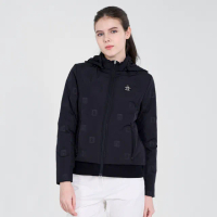 【Munsingwear】企鵝牌 女款黑色時尚拼接可拆帽輕羽絨外套 MLUL6603