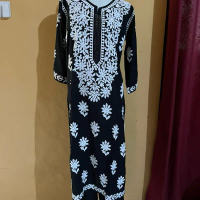 Laqueens kurta kurti set India dress gamis lebaran Pakistan chikankari bordir embroidered hitam leba