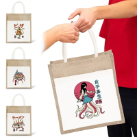 Jute Bag Large Capacity Cotton  Cute Monster Female Eco Tote Bag Cloth Shopper Bag Purse