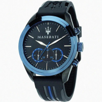 【MASERATI 瑪莎拉蒂】MASERATI手錶型號R8871612006(黑色錶面寶藍錶殼深黑色矽膠錶帶款)