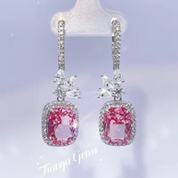 Tianyu Gems 9x12mm Cushion Lab Pink Sapphire Drop Earrings Women 10k 14k White Gold Pear DEF Moissanite Dimaond Wedding Earrings