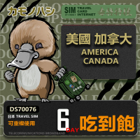 【鴨嘴獸 旅遊網卡】Travel Sim 美國 加拿大 6日 吃到飽上網卡 旅遊卡(美國 加拿大 上網卡)