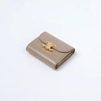 Celine Dompet CELINE TRIOMPHE SHINY CALFSKIN SMOKED BROWN GHW TRIFOLD WALLET 100% ORIGINAL