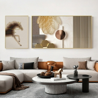 現代簡約客廳裝飾畫雙聯組合馬動物抽象大輕奢沙發背景墻掛畫