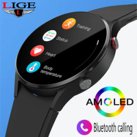 Lige AMOLED Smartwatch Temperature Monitoring Smart Watch Bluetooth Call Watch For Men Sports Clock Customizable Wallpapers New