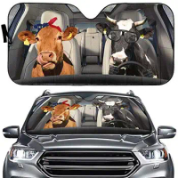 Homega Funny Cow Driver Auto Windshield Sunshade Blocks Farm Pet Auto Universal Sunshield for Windshield, Foldable Couple Animal
