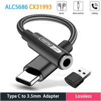 USB Type C 3.5 Jack Earphone Adapter ALC5686 CX31993 DAC USB C to 3.5mm Headphones AUX Audio Adapter For Huawei Xiaomi Android