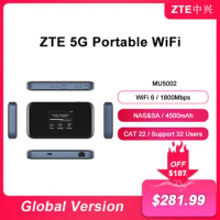 Global Original ZTE Portable WiFi 5G Router MU5002 LTE CAT22 WIFI 6 1800Mbps NSA+SA Mobile Hotspot 5G Router With Sim Card Slot