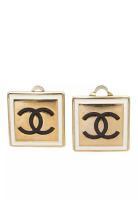 Chanel 二手香奈兒雙C標誌鍍金樹脂方形夾式耳環
