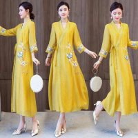 Summer Chinese dress Cheongsam Ao dai Vietnam Women elegant dress embroidered Long gown Asia costume