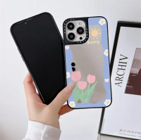 Ốp Điện thoại iPhone tráng gương CAO CẤP in hoa tuylip nền xanh cho dòng ip 7 7plus 8 8plus xs xr 11