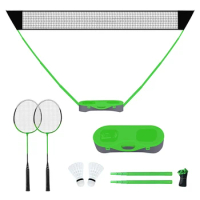 Portable Badminton Net Set Folding Badminton Net with 2 Badminton Rackets 2 Shuttlecocks Easy Setup Backyard Sports