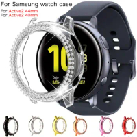 Luxury Two Rows Rhinestone Case for Samsung Galaxy Watch Active 2 44mm 40mm Cover Active2 PC Lightweight Bumper Hard Frame