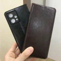 Magnet Genuine Leather Skin Flip Wallet Phone Case Cover On For Realmi Realme 9i 9 Pro Plus 5G Realm