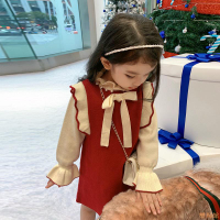 女童連衣裙秋冬加絨新款兒童針織毛衣公主寶寶紅色韓版洋氣毛衣裙