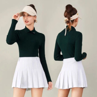 2023 Golf Women Autumn Winter Polo Shirt Lapel Sweater Top Long Sleeve Jersey Breathable Short Skirt Pleated Skort