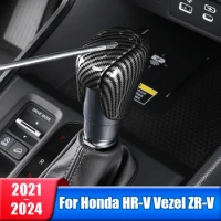 Car Gear Shift Knob Gear Head Cover Trim For Honda HR-V Vezel ZR-V HRV 2021 2022 2023 2024 ABS Carbon / Bright Black Accessories