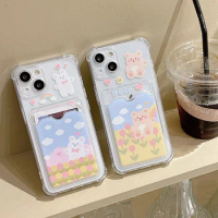 Cute flower animal phone case for apple iphone 11 12 13 14 Pro Max Plus 12 13 Mini X XS XR 7 8 TPU Card slot protective case