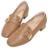 【Ann’S】鏤空造型金扣頂級綿羊皮平底樂福鞋3cm(棕)