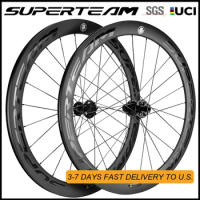 SUPERTEAM 700C 50mm Disc Brake Carbon Wheelset Clincher Road Bike Disc Brake Wheels 12mm