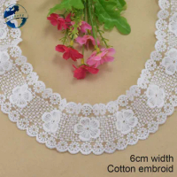 6cm Wide White Cotton Flowers Embroidery Lace Ribbon Fabric Guipure Diy Trims Sofa Cover Evening Dress Sewing Accessories#4120