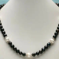 Beauty AAA 8-9mm south sea black white pearl necklace 18" 14K Gold