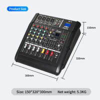 DJ Audio Mixer Amplifier 600wx2 Portable 16 Bit DSP Processor DJ Controller Sound Mixer for Performance PC Recording Stage Home