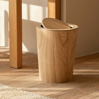 日式原木風簡約木質垃圾桶創意家用民宿酒店客廳臥室帶蓋翻蓋紙簍