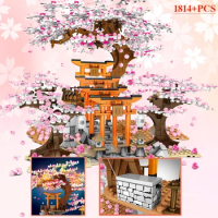 SEMBO BLOCK Sakura Street View Blocks City Cherry Blossom Japanese Sakura Tree Diy House Mini Model Building Children Toys