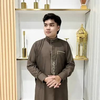 ZS - Gamis Azka Gamis Saudi Basic Thobe Pria Couple Kancing Snap Lengan Panjang Berkualitas Coklat T