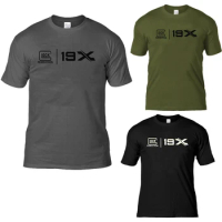 2019 New 100% Cotton Men'S Glock 19X Print Short shirt Hiking &amp; Camping Breathable T shirt S-2XL Size