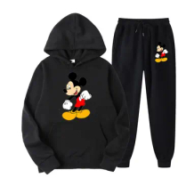 Mickey Mouse Cartoon Anime Women Sweatshirt Sweatpants Set New Fashion Men Pullover Pants Suit Autumn Couple Hoodie Pant Sets
