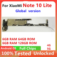 For Xiaomi Mi Note 10 Lite Note10Lite Motherboard Original Mainboard 64GB 128GB Main Circuits Boards Logic Plate Fully Tested