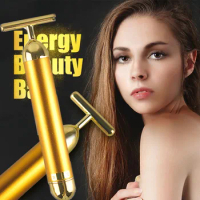 Energy Beauty Bar 24k Golden Vibrating Facial Roller Massager Face Lifting Anti-wrinkle Skin Care Gemstone Roller Ball
